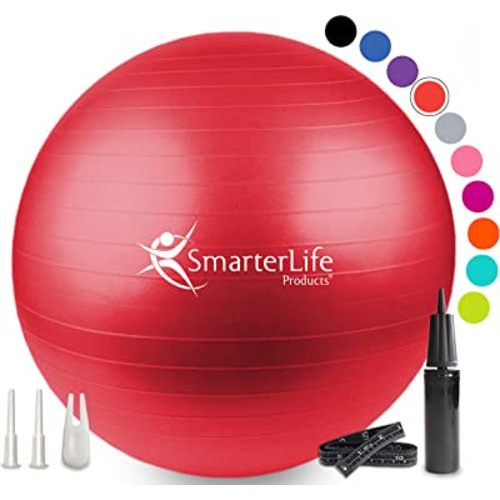 SmarterLife Exercise Ball Yoga Ball for Fitness, Balance, Stability, or Pregnancy, Gym Ball for Core Workout, Physical Therapy, Yoga Ball Chair for Office, Anti-Slip Anti-Burst