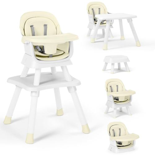 Baby High Chair, 8 in 1 Convertible Highchairs for Babies and Toddlers, Children Dining Booster Seat/Kids Building Block Table for Girls Boys, Baby Seat with Removable Tray, Beige