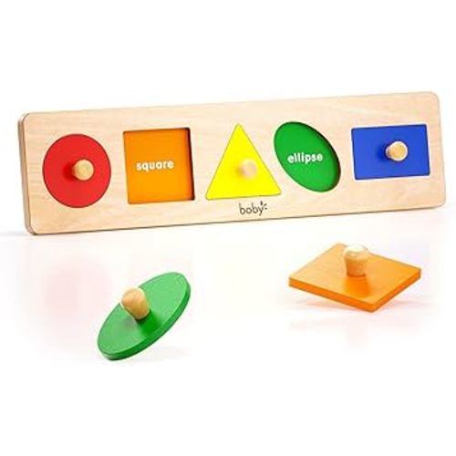 Boby Montessori Colorful Geometric Shapes Puzzle Board for Toddlers 1-3 Years | Wooden Knob Peg Baby Puzzles for 12-24 Months Early Learning Educational Toy