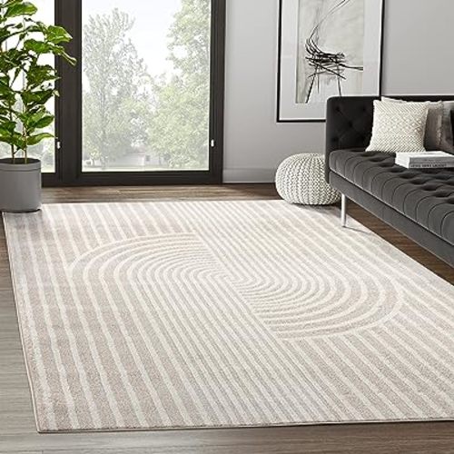 Abani Rugs Beige Arch Pattern Knot Modern Print Premium Area Rug - Contemporary No-Shed Neutral 6’ x 9’ Bedroom Rug