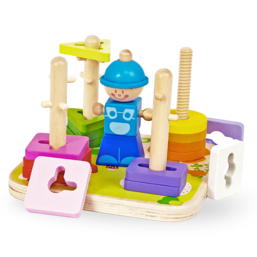 WOODENFUN Wooden Sorting & Stacking Toys for Toddlers 1-3, Montessori Shape Sorter Learning Toy