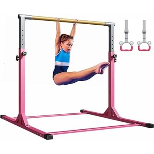 Gymnastic Kip Bar for Kids Training Horizontal Bars for Home Ages 3-15 Adjustable Height Non-Slip Gym Equipment Indoor with Rings