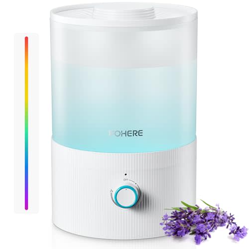 FOHERE Humidifiers for Bedroom, 3.2L Top Fill Cool Mist Ultrasonic Humidifier for Baby Rooms and Plants, 2-IN-1 Essential Oil Diffuser with 7-color Light and Auto Shut-off, BPA-Free, Quiet, White