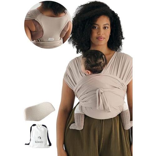 Konny New and Improved Baby Carrier Flex SoftBreeze(Includes Head Support) - Adjustable, Easy to Wear and Wrap Baby Sling, Perfect for Newborn Babies Essentials up to 44 lbs (XS-XL) - Beige