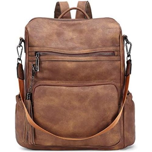 CLUCI Backpack Purse for Women Large Womens Backpack Leather Travel Backpack Fashion Backpack Purse Designer Ladies Shoulder Bags with Tassel Two-toned Brown