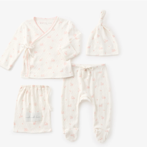 Pink Swan Print Organic Cotton Pointelle Layette 3 Pc Gift Set – Elegant Baby