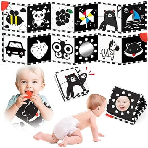 High Contrast Baby Toys for Newborn Brain Development - Tummy Time Toys - Black and White Baby Toys - Soft Baby Book - Infant Sensory Toy 0-3-6-12 Months - Visual Stimulation Montessori Toy Gift