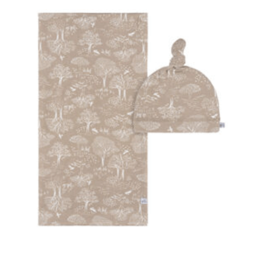 Just Born - 2 piece Swaddle Blanket+Hat Ivory Tan Forest | Babies R Us Canada