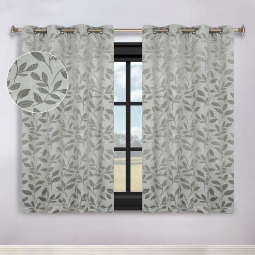 Superior Blackout Leaves Light Filtering Grommet Curtain Panel Set, 52"x63", Sage