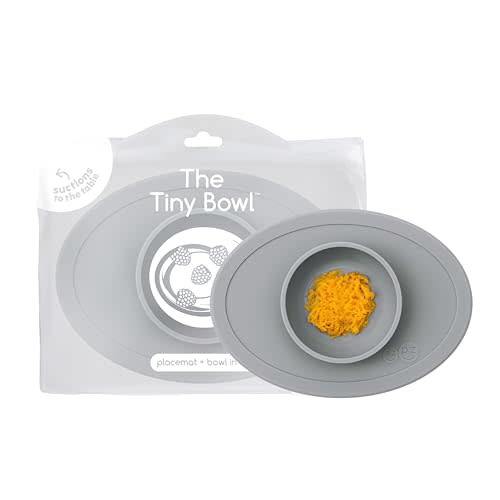ezpz Tiny Bowl (Gray) - Silicone Suction Placemat + Bowl for Infants - 6 months+ - Baby Led Weaning Supplies - Fits All Highchair Trays