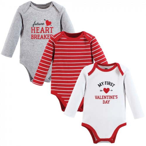 Hudson Baby Infant Boy Cotton Long-Sleeve Bodysuits, Valentine Heartbreaker, 0-3 Months