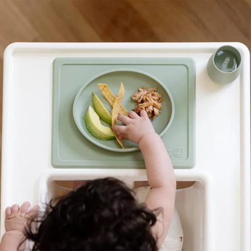 ezpz Tiny Plate - 6 Months+ (Sage) - Silicone Suction Plate for Baby with Built-in Placemat - Baby Led Weaning Supplies - Infant Plate That Fits on Most Highchair Trays