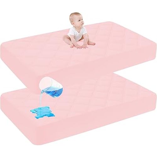 Cute Castle Baby Waterproof Crib Mattress Protector, 28x52 Inch (Pack of 2), Pink