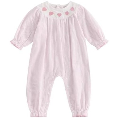 Newborn Baby Girl Valentine Outfits Long Sleeve One Pieces Romper Bodysuit Heart Print Cotton Linen Romper