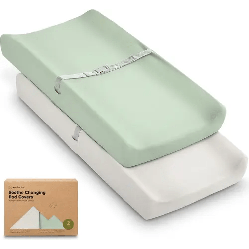 2-Pack Organic Changing Pad Covers for Girl, Boy, Neutral - 100% Cotton Changing Table Pad Cover, Soft Baby Nursery Diaper Changing Pad Sheets, Contour Changing Pads Liners, Change Pad Cover (Sage)