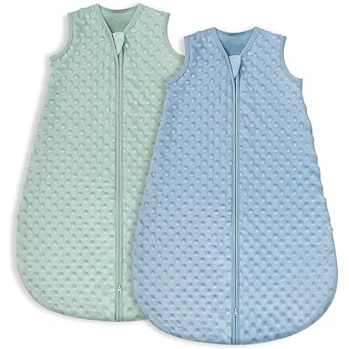 Yoofoss Fleece Baby Sleep Sack 0-6 Months with Plush Dots, TOG 1.5 Baby Wearable Blanket with 2-Way Zipper, Cotton Toddler Sleep Sack Fleece - 1.5 Tog-blue&green - Small