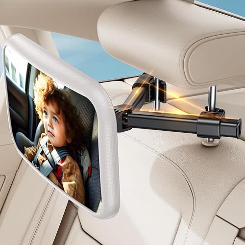 Baby Car Mirror for Baby Car Seat Safely Mirror Hook Clip Design for Rear Facing Infant Newborn 360° Rotation Baby Backseat Mirror Wide Clear View Shatterproof Easy Install Baby Essentials - White
