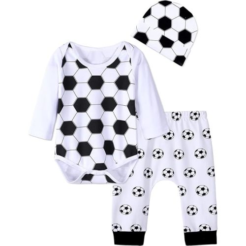 COSLAND Baby Boys' 3pc Sports Outfits, Infant Cotton Clothing Set, Newborn-12 Months