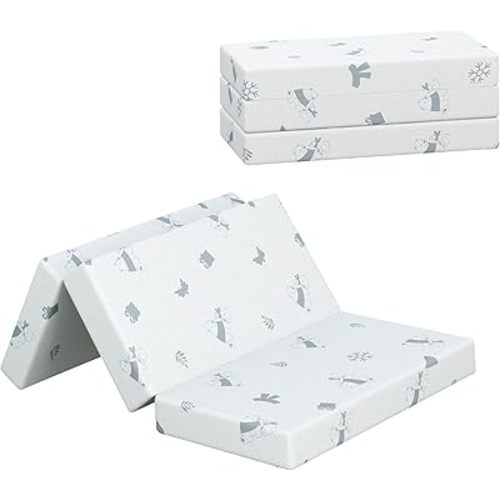 Trifold Foldable Pack n Play Mattress Topper, Detachable Ultra-solt Jacquard Cover Folding Pack and Play Mattress Pad, 38 * 26" inch playpen Mattress, Removable Washable Cover