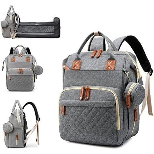 Diaper Bag with Changing Station, Waterproof 3 in 1 Baby Diaper Backpack with Foldable Changing Pad, Large Travel Back Pack for Baby Girl Boy, Grey
