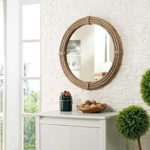 Large Rustic Round Mirror with Natural Rope Finish | 24"L x. 24"W