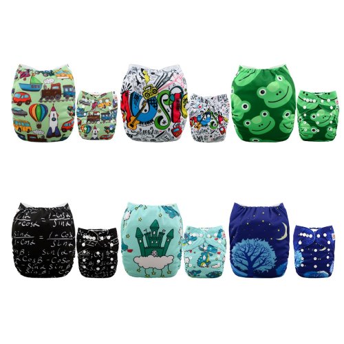 ALVABABY 6 Pack with 12 Inserts Baby diaper, Pocket Cloth Diapers Reusable Washable Adjustable for Baby Boys and Girls 6DM32