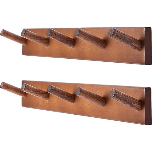 evory 2 Pack Coat Rack Wall Mount, 17 Inch Coat Hooks for Hanging, Wooden Wall Hooks Rack Coat Hanger for Purse Clothes Jacket Backpack in Entryway Mudroom Bathroom Kitchen