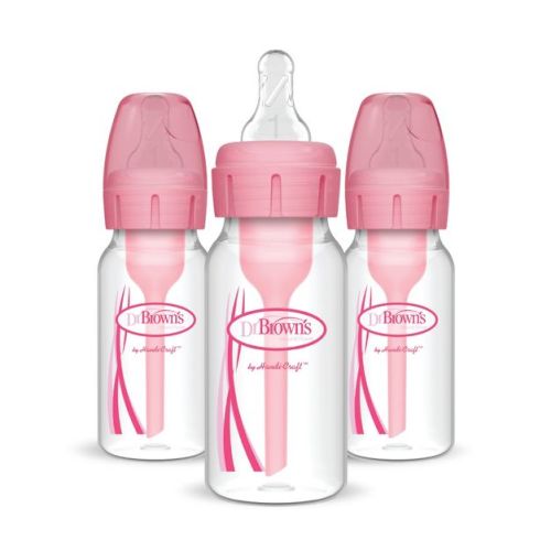 Dr. Brown's 4oz Anti-colic Options+ Narrow Baby Bottle With Level 1 Slow Flow Nipple - 3pk - Pink - 0m+