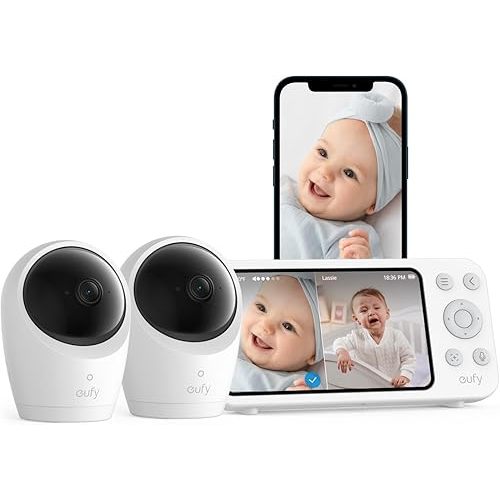 eufy Baby Monitor E20 with 2 Cameras, Split Screen, 2K HD Camera, 5'' 720p Display