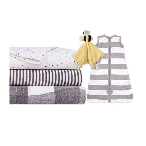 Burt's Bees Baby Unisex Baby Gift Set - Beekeeper Wearable Blanket, 3-Pack Muslin Swaddle Blankets & Plush, Organic Cotton Essentials Bundle