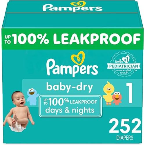 Pampers Baby Dry Diapers - Size 1, One Month Supply (252 Count), Absorbent Disposable Diapers