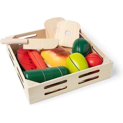 Melissa & Doug Cutting Food - Play Food Set With 25+ Hand-Painted Wooden Pieces, Knife, and Cutting Board