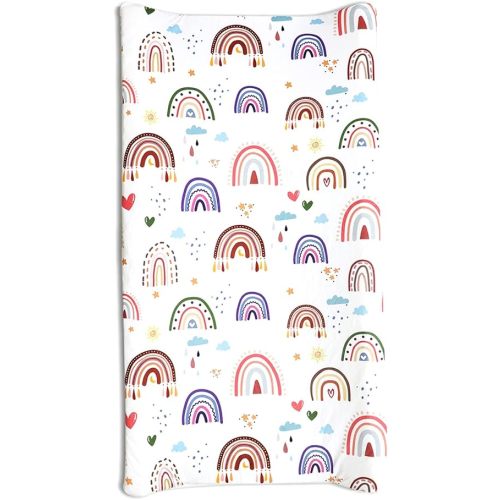 Baby Diaper Changing Pad Cover Cradle Mattress Sheets, Infant Stretchy Fabric Changing Table Cover Changing Mat Cover Baby Nursery Diaper Changing Pad Sheets (Rainbow World)