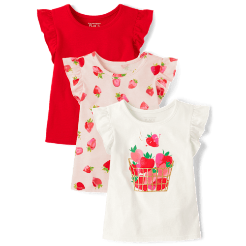 Toddler Girls Strawberry Flutter Top 3-Pack - Red