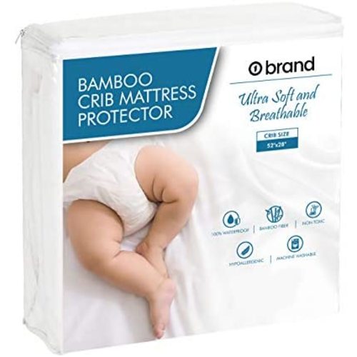 Ultra Soft Bamboo Crib Mattress Protector, Waterproof Baby Crib Sheet, 52x28x9, Long Skirt, Hypoallergenic, Crib Mattress Cover, o1brand, o1baby