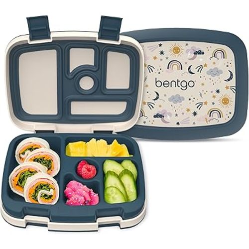 Bentgo Kids Prints Leak-Proof, 5-Compartment Bento-Style Kids Lunch Box - Ideal Portion Sizes for Ages 3-7, Durable, Drop-Proof, Dishwasher Safe, & Made with BPA-Free Materials (Friendly Skies)