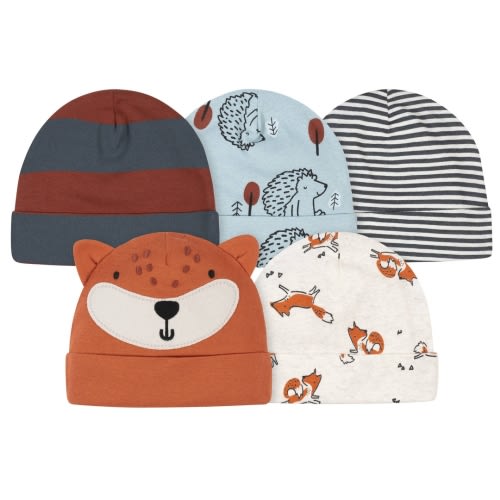 5-Pack Baby Boys Fox & Hedgehog Caps – Gerber Childrenswear