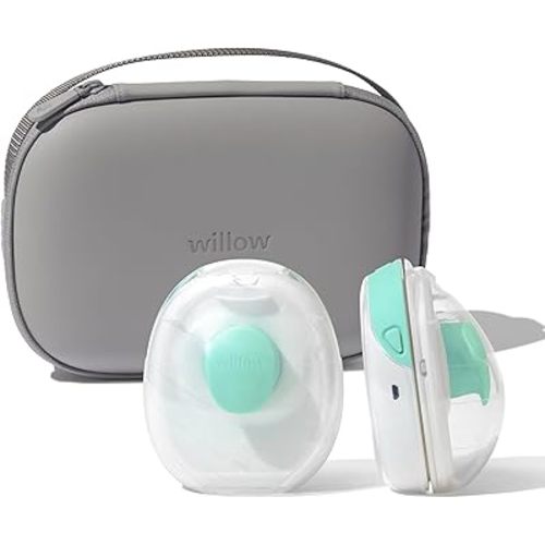 Willow Go - Wearable Breastfeeding Pump w/Case Grey & Milk Cooler in Purple- Hands Free Breast Pump - Electric, Cordless - 9 Levels of Hospital Grade Suction Strength, & App Compatible
