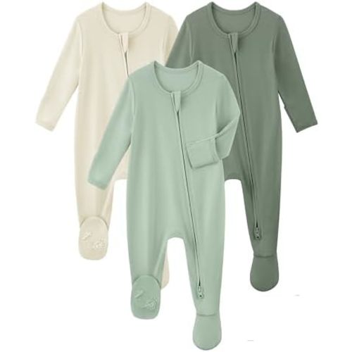 Yofooss Rayon Made From Bamboo Baby Pajamas 3pcs Newborn Sleepers For Boy Girl Clothes, 0-3-6-9 Months Footed Pjs