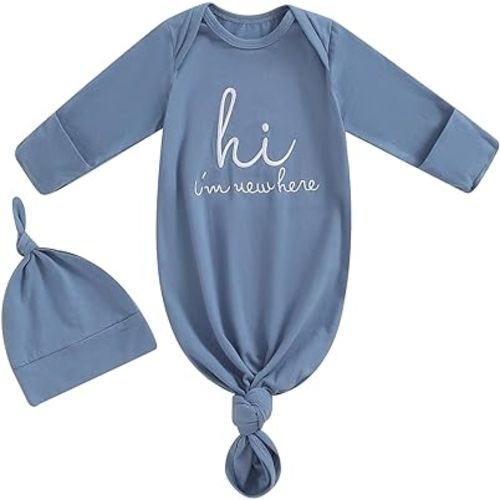 Ayalinggo Newborn Boy Girl Coming Home Outfit Baby Infant Sleeper Gown Nightgown Outfits Cute Fall Winter Pajamas and Hat