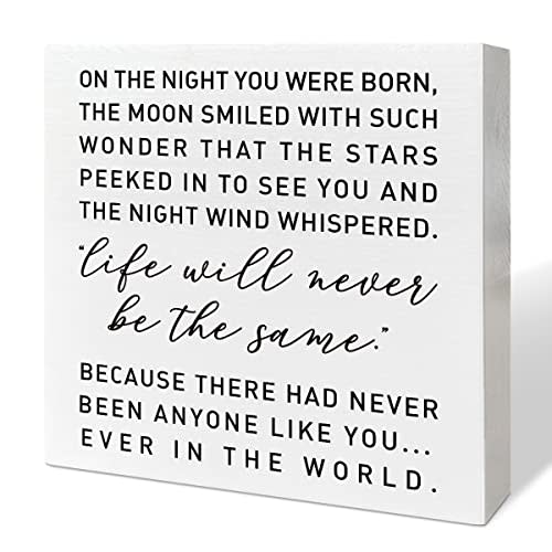 Nursery Desk Wooden Box Sign Decor - 'On The Night You Were Born', Neutral Nursery Decor - Desk Decoration & Baby Shower Gifts for New Baby Boys & Girls