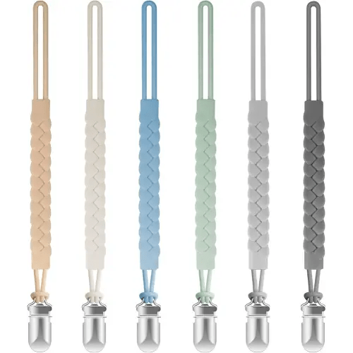 Silicone Pacifier Clips for Baby Boys and Girls, Woven Rope Flexible Design, Pacifier Holders for Teething Relief and Baby Essentials, Safe for Newborns (6 Pack)