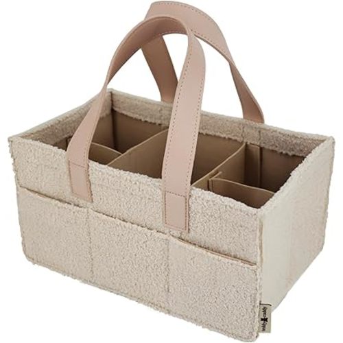Teddy Sherpa Diaper Caddy - Baby Nursery Organizer for Diapers and Baby Essentials, Neutral Nursery, Baby Registry Must Have, Portable Diaper Storage Basket (Oat)