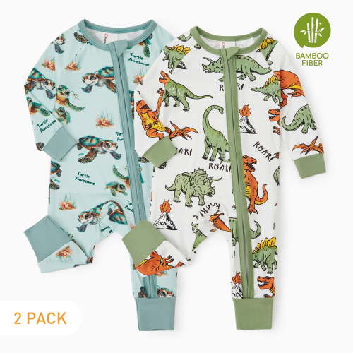 PatPat Bamboo Baby Pajamas Baby Girl Gifts Snug Fit Zipper Long-Sleeved Baby Bodysuits Sleepwear,2Pack,0-24 Months