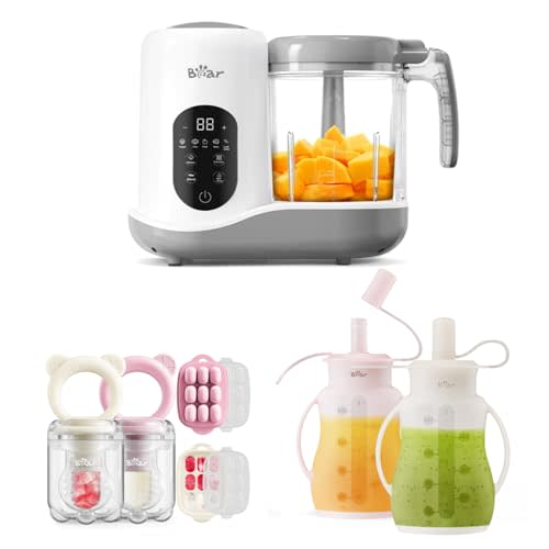 BEAR Baby Food Maker & Baby Fruit Food Feeder & Mini Freezer Nibble Tray & Baby Food Pouches Combo