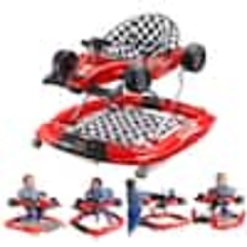 VEVOR 4-in-1 Foldable Baby Walker Activity Center 4 Modes Toddler Walker with Steering Wheels, Light for 6-24-Month Kids, Red YDSXBCHSGYBZB2I8HV9