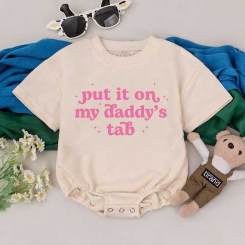 Put It On My Daddy’s Tab Baby Romper – Funny Retro Newborn Outfit