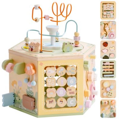 Robud Wooden Activity Cube Toy for Toddlers, 13 in 1 Montessori Baby Activity Cube, Baby Play Cube Toy with Educational Features, Gift for Boys & Girls - 1 Year +