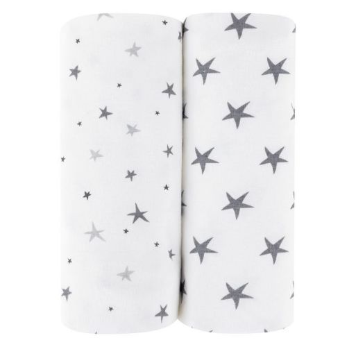 Ely's & Co. Baby Fitted Waterproof Bassinet Sheet Set 100% Combed Jersey Cotton Grey Stars 2 Pack