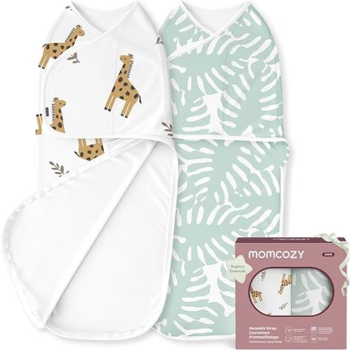 Momcozy Swaddles for Newborns, Quiet Fastener Swaddle Suitable for Infant 0-3 Months, New-Parent-Friendly Sleep Sack, Reduce Startle Reflex, Newborn Boys Girls Registry Essentials, 2-Pack, Bloom